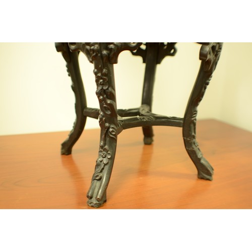 688 - Circa 1870 Ebony Ornately Carved Pot Stand with Marble Top