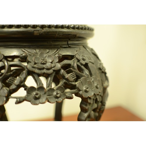 688 - Circa 1870 Ebony Ornately Carved Pot Stand with Marble Top