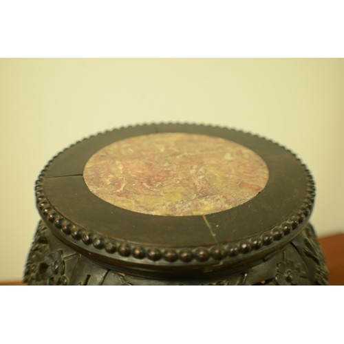 688 - Circa 1870 Ebony Ornately Carved Pot Stand with Marble Top