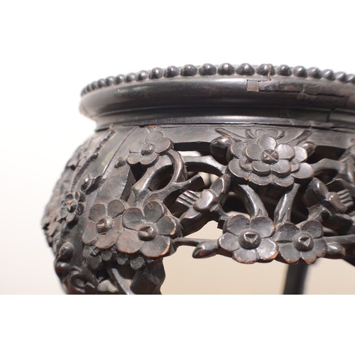 688 - Circa 1870 Ebony Ornately Carved Pot Stand with Marble Top