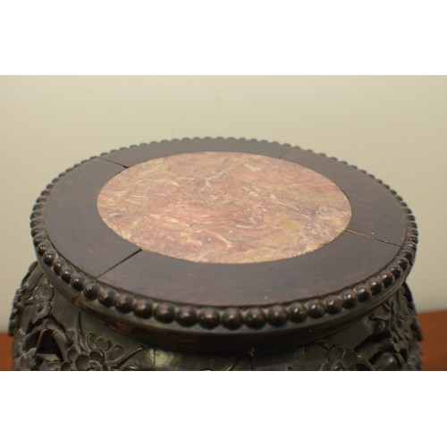 688 - Circa 1870 Ebony Ornately Carved Pot Stand with Marble Top