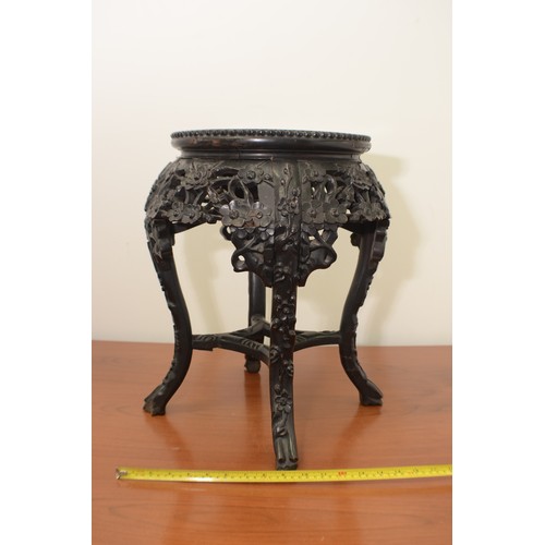 688 - Circa 1870 Ebony Ornately Carved Pot Stand with Marble Top