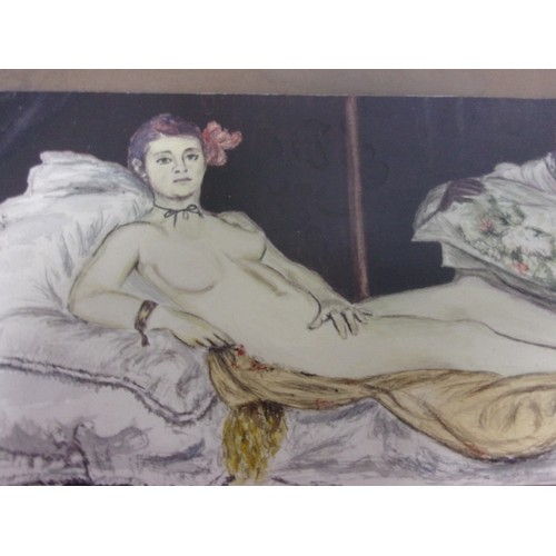 1003 - Pair of Original Watercolour Paintings of Lady's in Provocative Posses - Unsigned - 30cm x 22cm