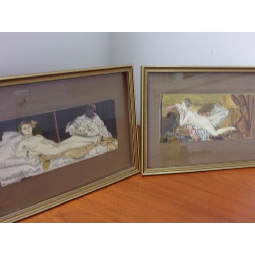 1003 - Pair of Original Watercolour Paintings of Lady's in Provocative Posses - Unsigned - 30cm x 22cm