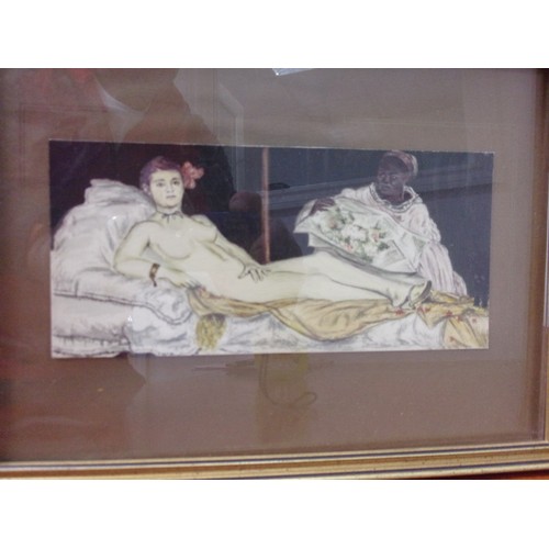 1003 - Pair of Original Watercolour Paintings of Lady's in Provocative Posses - Unsigned - 30cm x 22cm