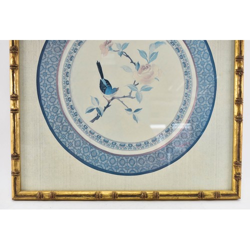 81 - A Collection Of 3 Different F/M/G Prints on Silk Depicting Round Floral / Bird Scenes.