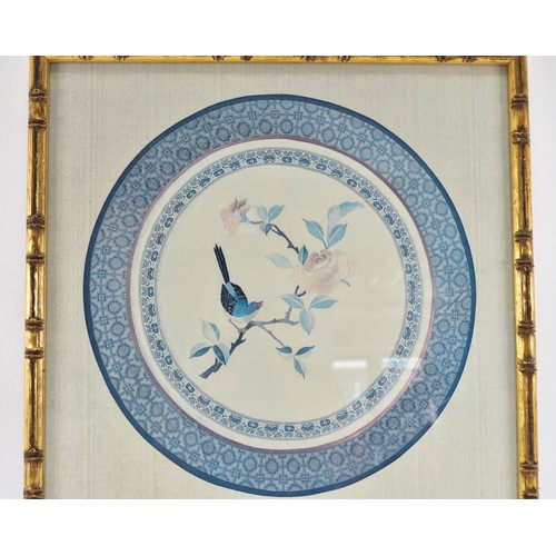 81 - A Collection Of 3 Different F/M/G Prints on Silk Depicting Round Floral / Bird Scenes.