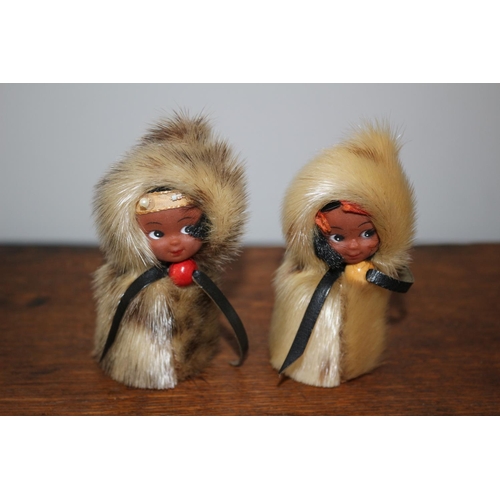 123 - Pair of Real Fur Covered Inuit / Native American Eskimos