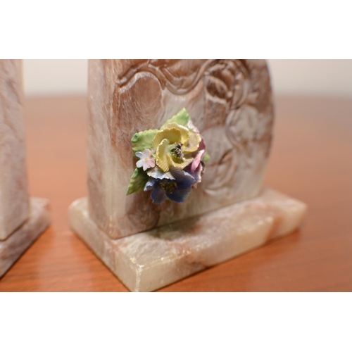 20 - Alabaster Book Ends with Flowers