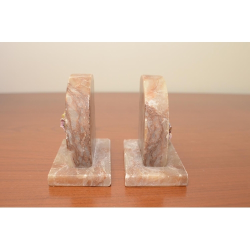 20 - Alabaster Book Ends with Flowers