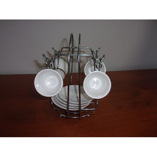 173 - 4 Expresso Cups and Saucers Complete with Stand