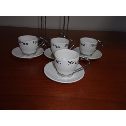 173 - 4 Expresso Cups and Saucers Complete with Stand