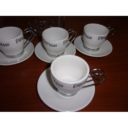 173 - 4 Expresso Cups and Saucers Complete with Stand