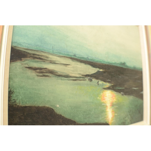 408 - Original Oil On Board Framed Titled River Crouch Pit Lower Water By J Parry 1986
72x61cm