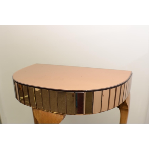 411 - Bronze Coloured Glass Hall Table with Mosaic Edge, 3 legs as has a flat back 56x36x78cm