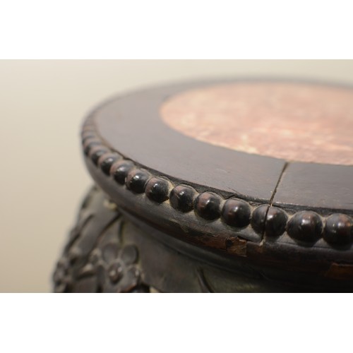 443 - Circa 1870 Ebony Ornately Carved Pot Stand with Marble Top