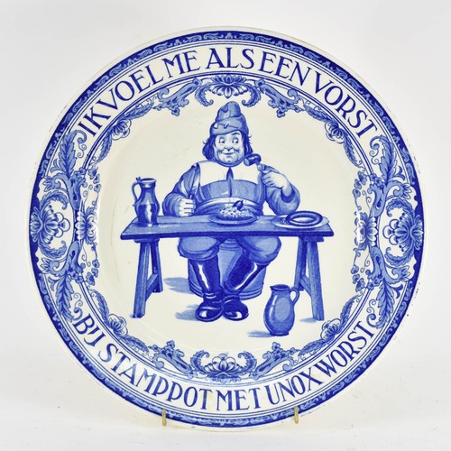 448 - A Large Delfts Blauw Style Wall Plate Featuring A Sausage Advertisement Design. Marked 