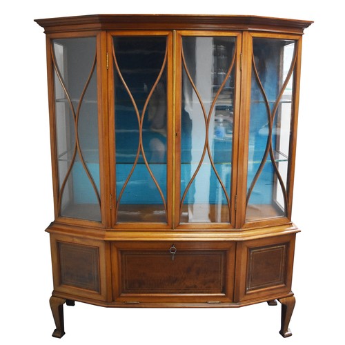 450 - A Delightful Large and Heavy Period Bow Fronted Display Cabinet Featuring Intricately Inlaid Banding... 