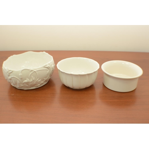 508 - 3 different size white Bowls 1 patterned with Leaves