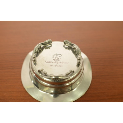 516 - Large Glass Ashtray with Handmade Williamsburg Virginia Shirley Stainless Steel Ashtray