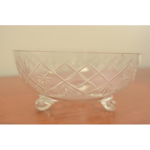 517 - Glass decorative Bowl with feet plus other glass decorative bowls and a silver Coloured tray