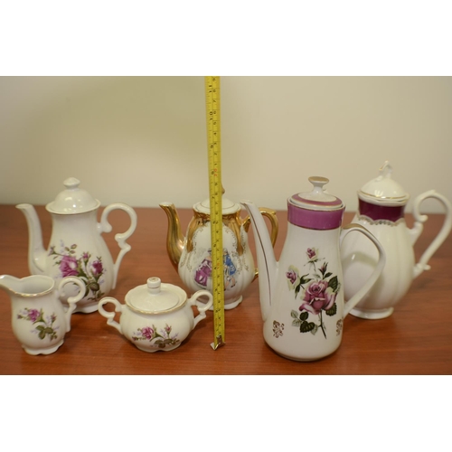 531 - Foreign Teapot, milk jug, sugar bowl plus 3 other Tea-Pots