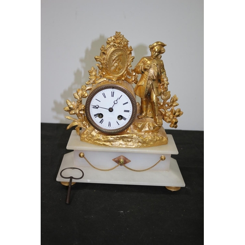 14 - French 1870 Spelter & Marble Clock Glass Front Missing