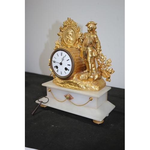 14 - French 1870 Spelter & Marble Clock Glass Front Missing