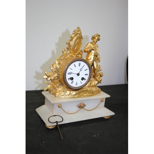 14 - French 1870 Spelter & Marble Clock Glass Front Missing