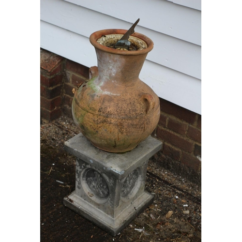 2 - Roman Urn with Sundial on Concrete Ornate Stand