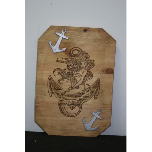 31 - Stylish Wood Mermaid/Anchor Wall Plaque 33x23cm