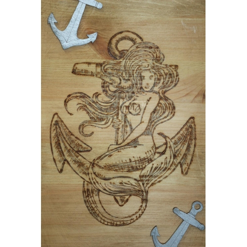 31 - Stylish Wood Mermaid/Anchor Wall Plaque 33x23cm