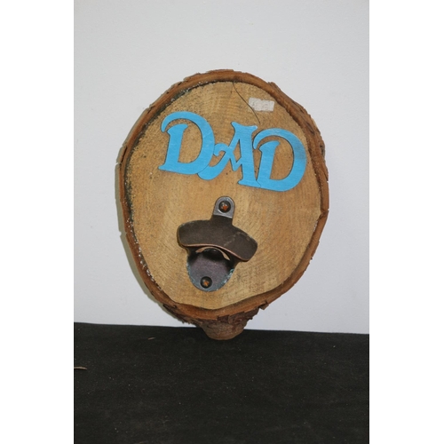 29 - Stylish Wood 'Dad' Bark Sign with Bottle Opener