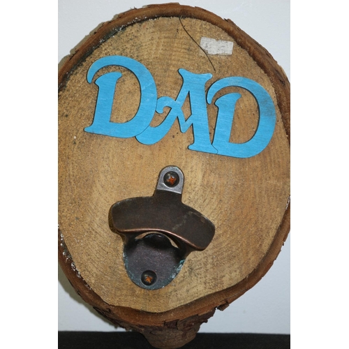 29 - Stylish Wood 'Dad' Bark Sign with Bottle Opener