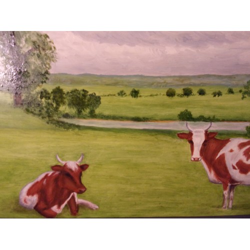 269 - An Original Oil on Board Of Cows In A field Framed 69x47cm