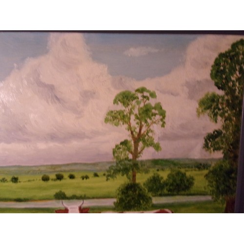 269 - An Original Oil on Board Of Cows In A field Framed 69x47cm