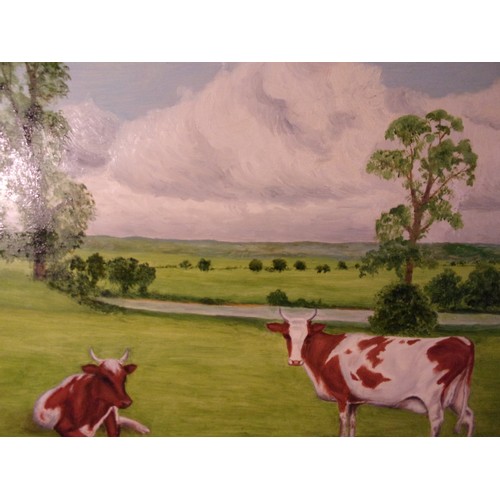 269 - An Original Oil on Board Of Cows In A field Framed 69x47cm