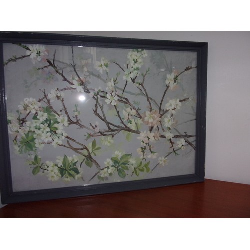 63 - Signed by Known Artist Winnie Marchant A Original Mixed Media Painting of Cherry Blossom. Frame and ... 