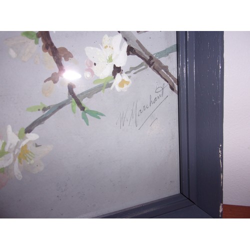 63 - Signed by Known Artist Winnie Marchant A Original Mixed Media Painting of Cherry Blossom. Frame and ... 