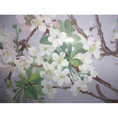 63 - Signed by Known Artist Winnie Marchant A Original Mixed Media Painting of Cherry Blossom. Frame and ... 