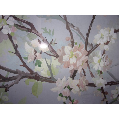 63 - Signed by Known Artist Winnie Marchant A Original Mixed Media Painting of Cherry Blossom. Frame and ... 