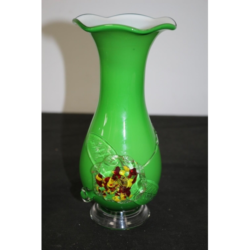 597 - Pair of Murano Style Green Glass Vases