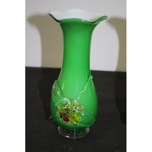 597 - Pair of Murano Style Green Glass Vases