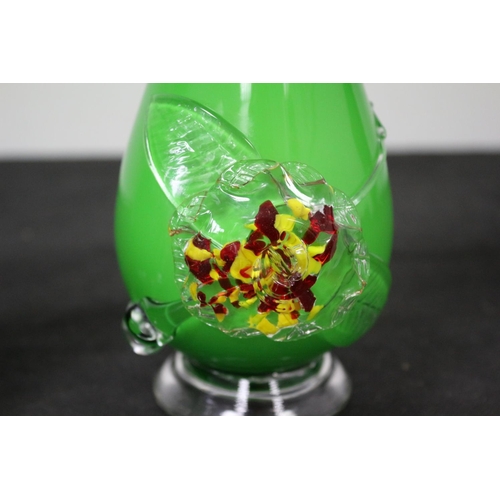 597 - Pair of Murano Style Green Glass Vases