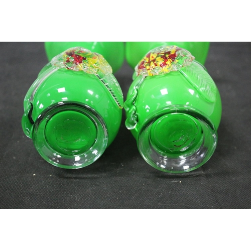 597 - Pair of Murano Style Green Glass Vases