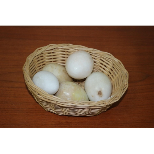 197 - Collection of Semi Precious Stones Carved Eggs in Basket