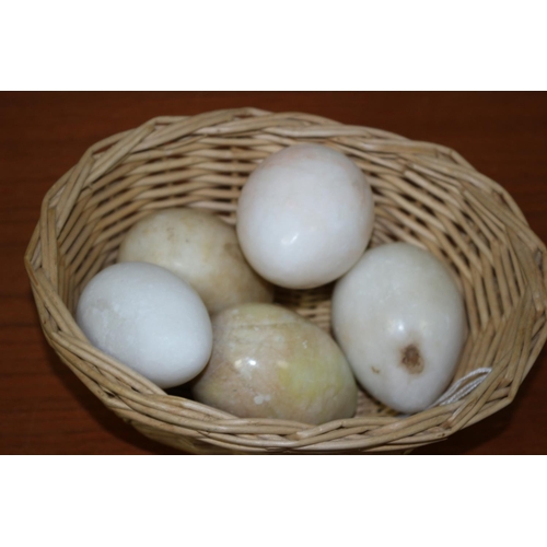 197 - Collection of Semi Precious Stones Carved Eggs in Basket