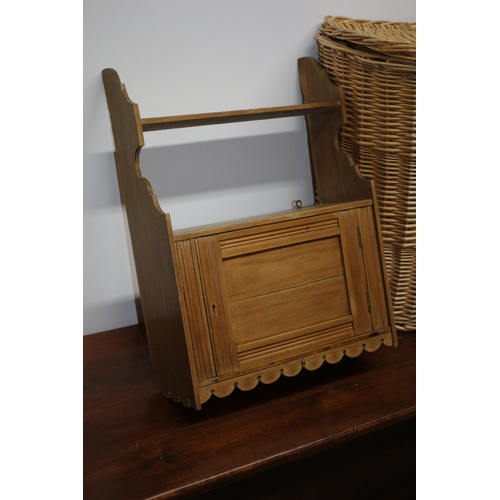 208 - A Large Wicker Basket plus a Vintage Wall Cabinet