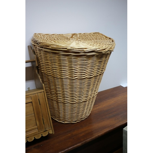 208 - A Large Wicker Basket plus a Vintage Wall Cabinet