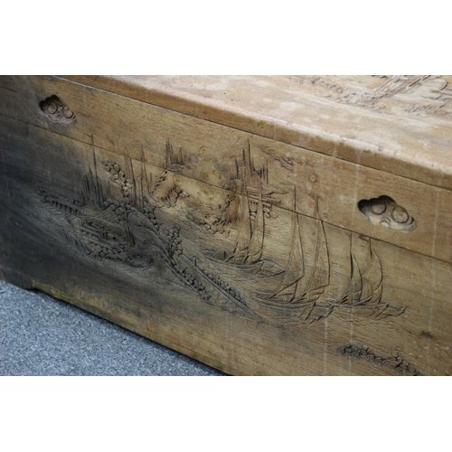 3 - Heavy Solid Wood , Highly Carved, Oriental Trunk. 89cm x 43cmx 41cm